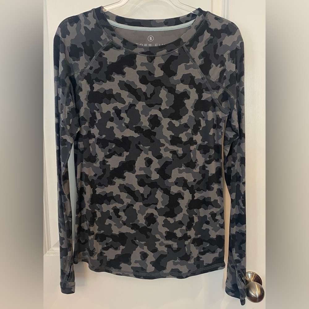 Free Fly Long Sleeve T-shirt Sz S Black/Grey Camo Thumb Hole